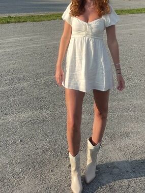 Hello Molly Cream Puff-Sleeve Mini Dress